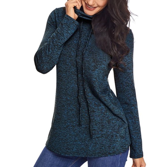 Blue Heather Cowl Neck Sweatshirt Top - Picture 5 of 7